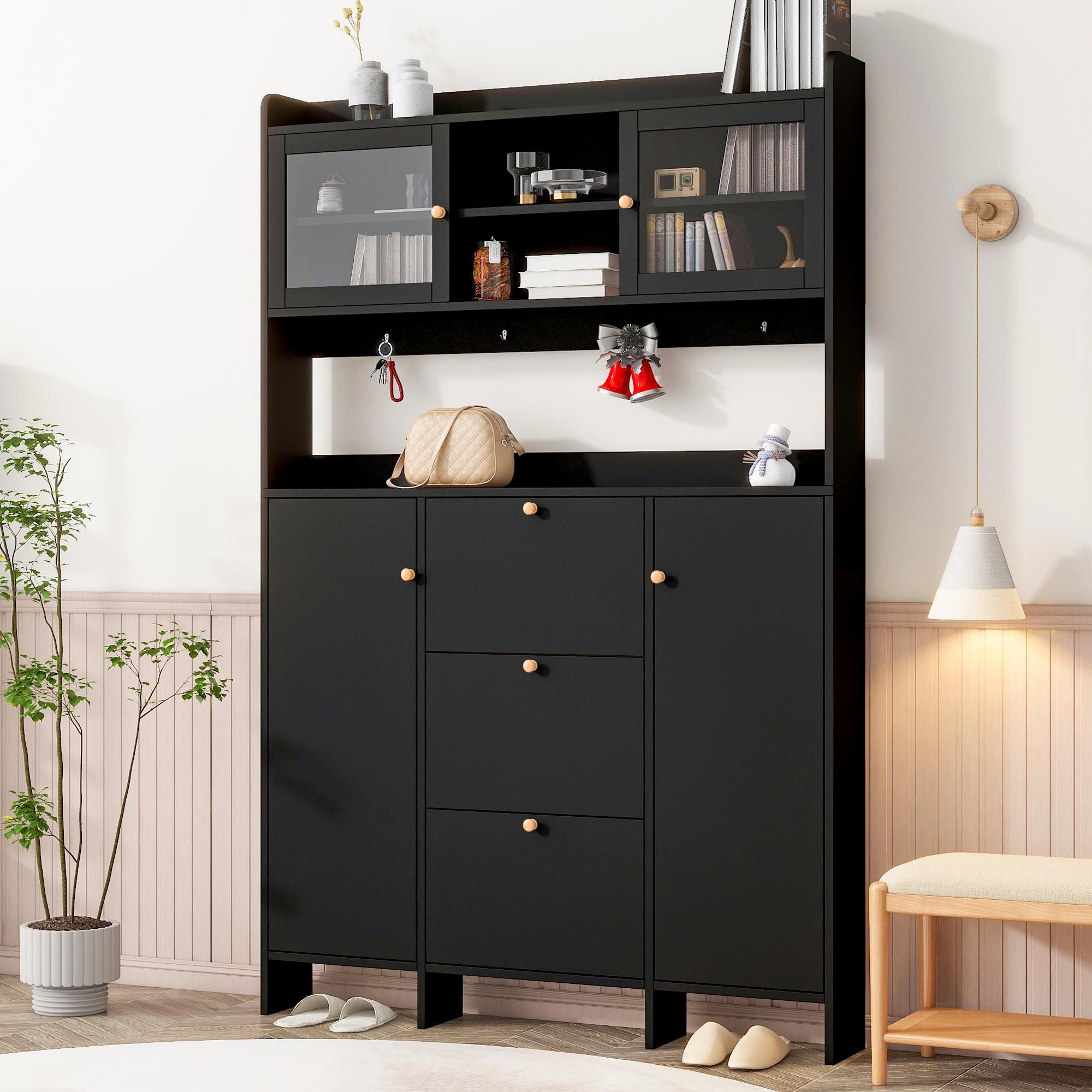 EUROCO 82"x55" Oversized Hall Tree Shoe Multifunctional Foyer