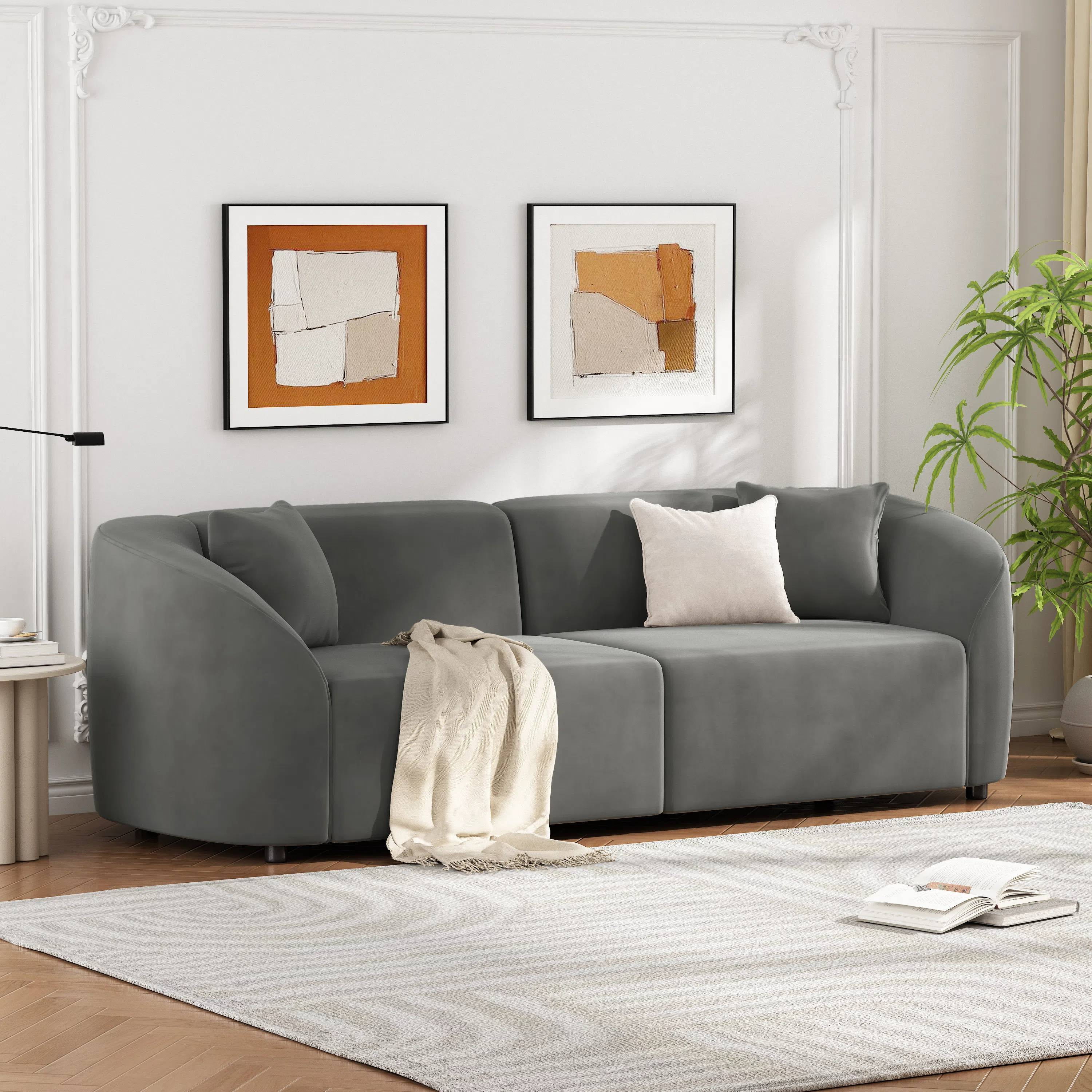 EUROCO 87" 2-Seat Modern Sofa,Curved Contemporary Sofa with Extra Large Seat Width & Depth,Medium Firm Seat Cushion,Streamlined Design and Durable Frame,Comfy Sofa for Stylish Living Space,Grey