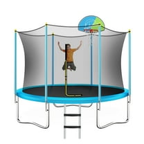EUROCO  8FT Trampoline for Kids with Safety Enclosure Net, Basketball Hoop and Ladder, Easy Assembly Round Outdoor Recreational Trampoline