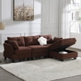 thumbnail image 1 of EUROCO 92" Modern L-Shape  Sofa Couch, Teddy Velvet 4 seat Sectional Sofa with Storage Ottoman,3 pillows and Charging Ports, Interior Furniture for Living Room, Apartment, Brown, 1 of 11
