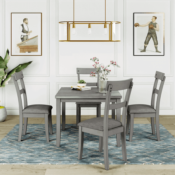 EUROCO Burlap 5 Piece Dining Table Set with Square Table, Gray