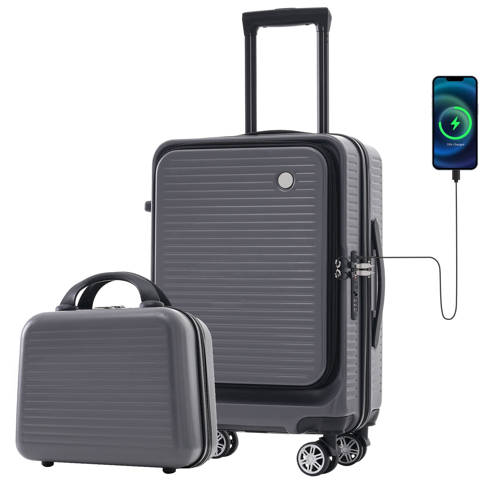 EUROCO Carry On Luggage 22x14x9 Airline Approved, Front Open Suitcase with 1 Portable Carrying Case and USB Port (Gray, 20 Inch, 40L)