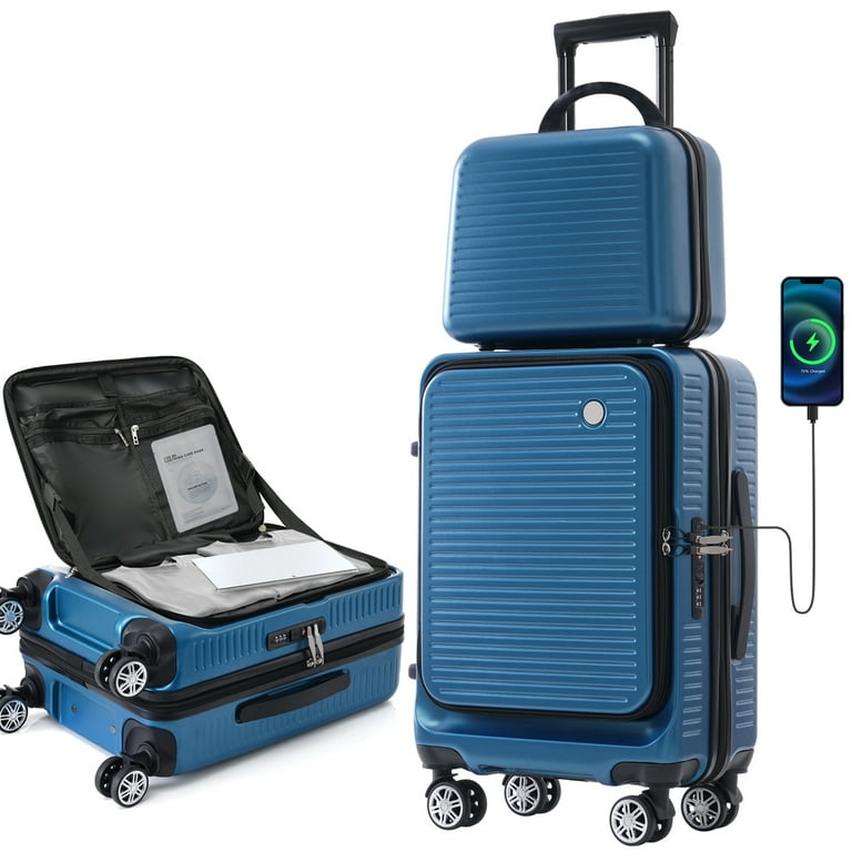 EUROCO Carry On Luggage 22x14x9 Airline Approved Front Open Suitcase with 1 Portable Carrying Case and USB Port Peacock Blue 20 Inch 40L Walmart