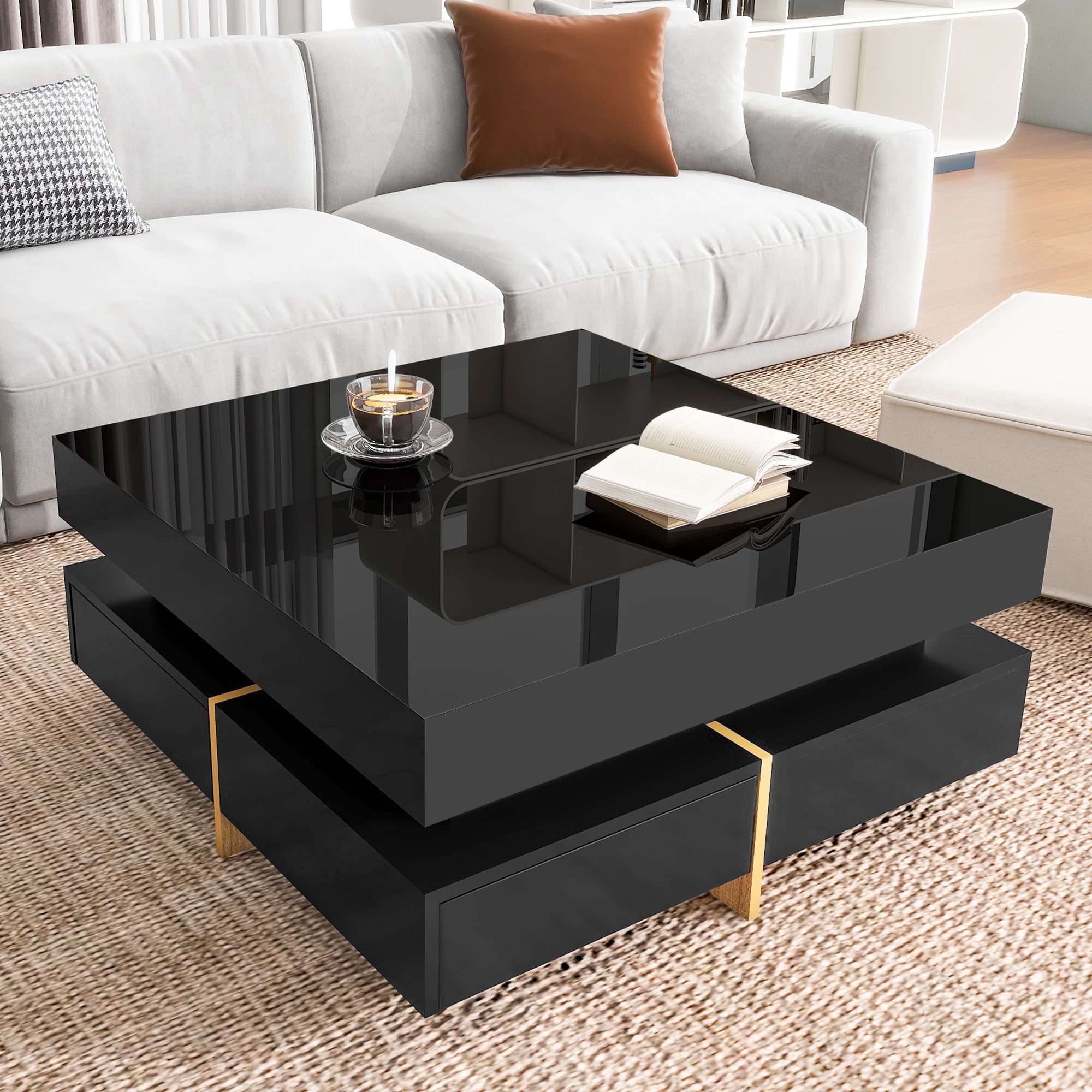 Euroco Storage Particle Board Coffee Table, Black