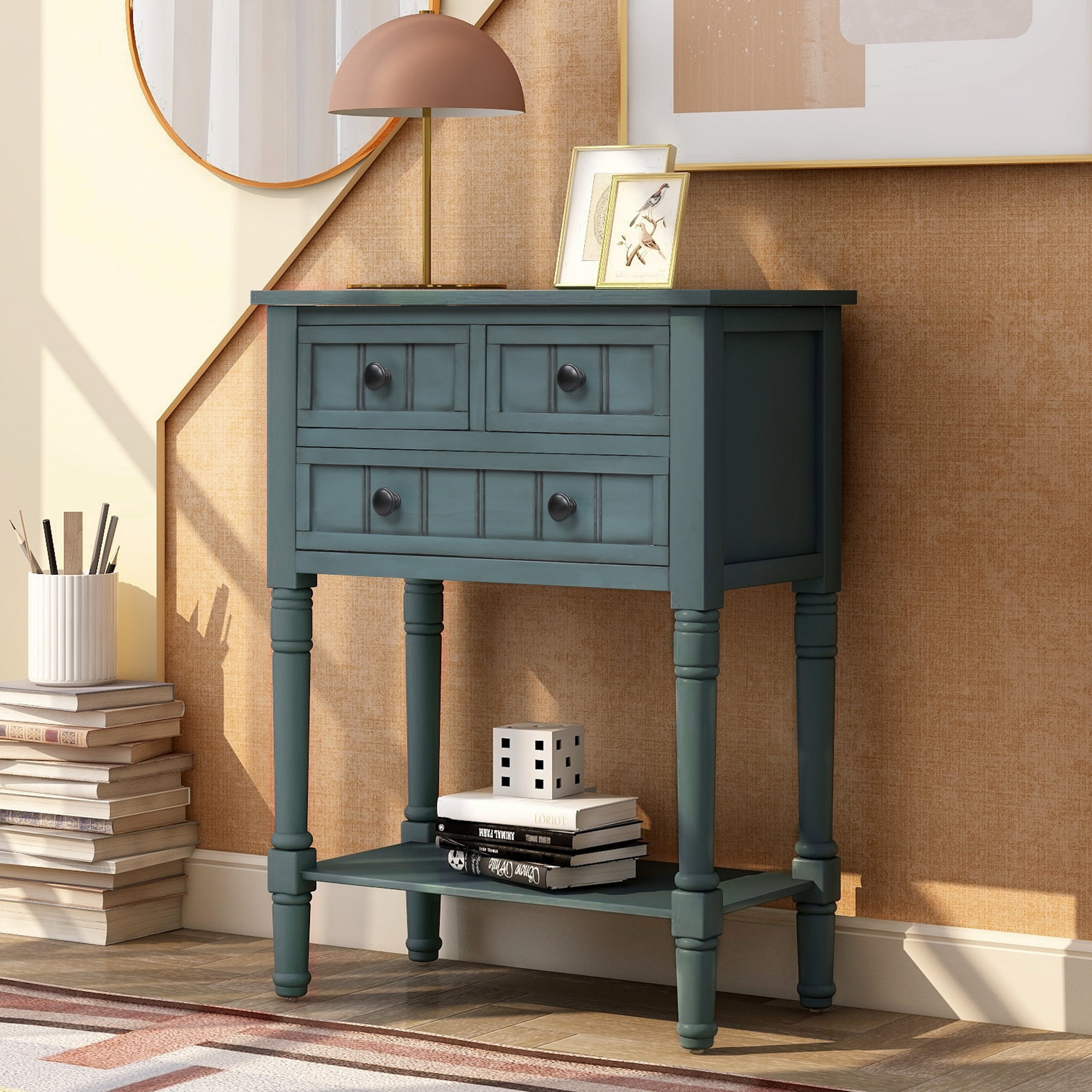 EUROCO Console Table, Slim Sofa Table with Three Storage Drawers and Bottom Shelf for Living Room, Easy Assembly