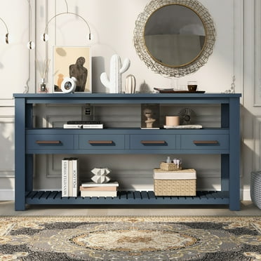 EUROCO Console Table Sofa Table for Living Room with 4 Drawers and 2 Shelves