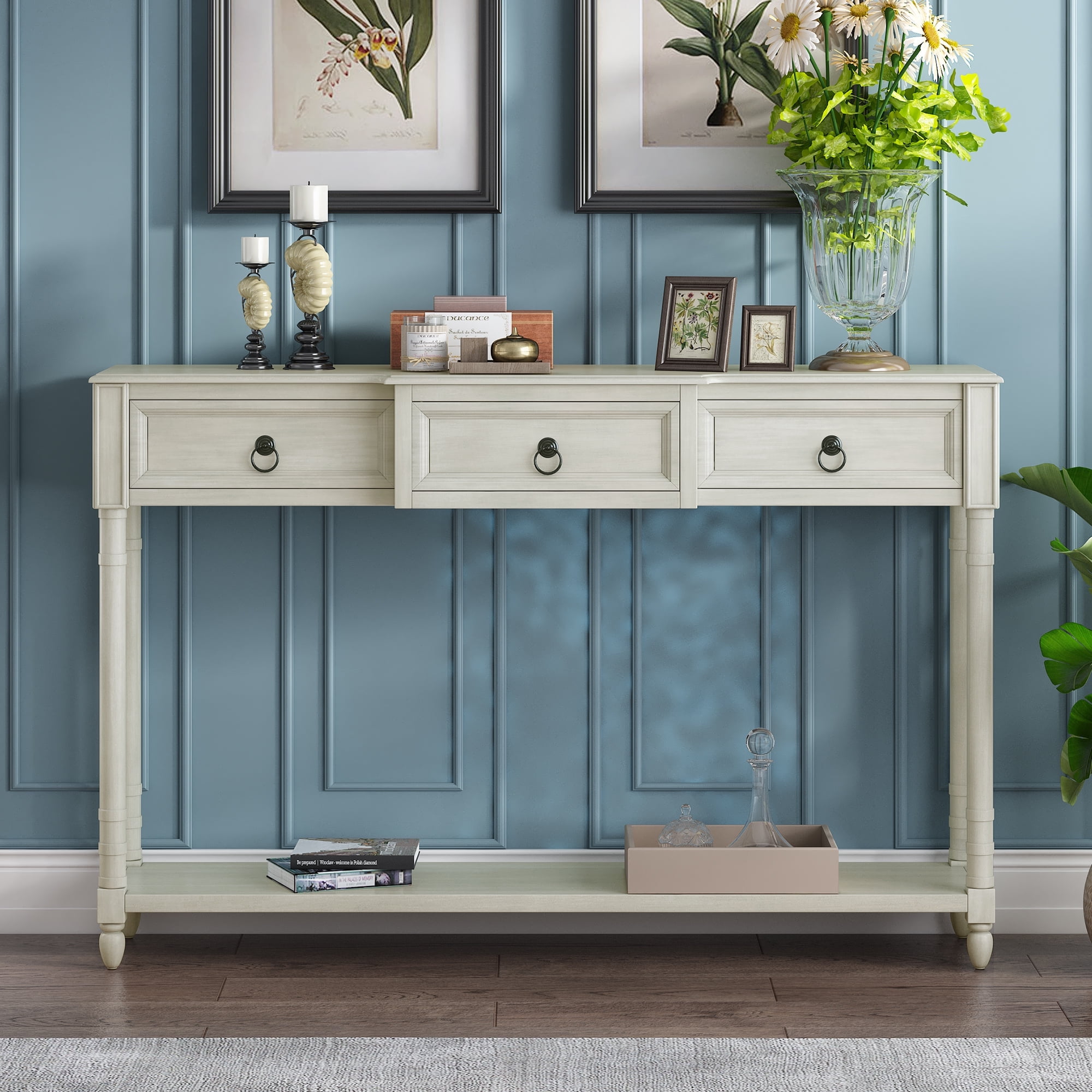 EUROCO Console Table Sofa Table with Three Projecting Storage Drawers ...