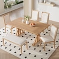 thumbnail image 1 of EUROCO Dining Room Table Set for 6,Dining Table Set with Trestle Legs,4 Upholstered Dining Chairs and Bench,Rectangle Dining Table for Small Apartment Saving Space,Natural, 1 of 7
