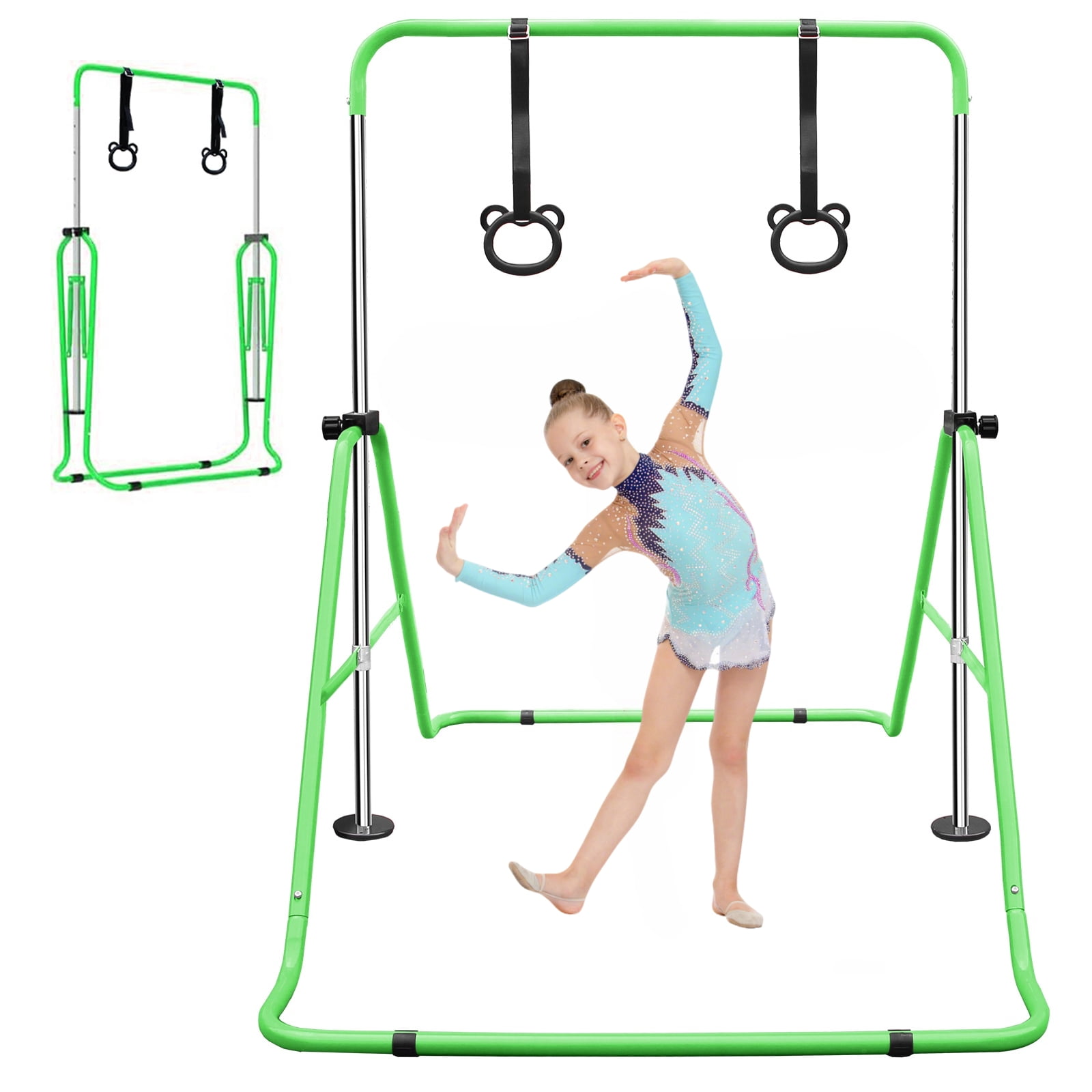 EUROCO Folding Gymnastics Bars for Kids, Height Adjustable Junior Training Bar, Horizontal Training Bars with Bear Rings