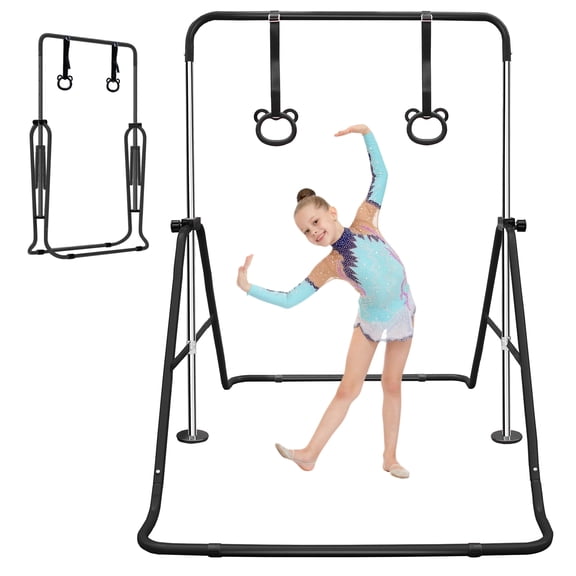 EUROCO Folding Gymnastics Bars for Kids, Height Adjustable Junior Training Bar, Horizontal Training Bars with Bear Rings