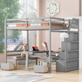 thumbnail image 1 of EUROCO Full Size Bunk Bed with Convertible Down Bed and Storage Staircase, Gray, 1 of 16
