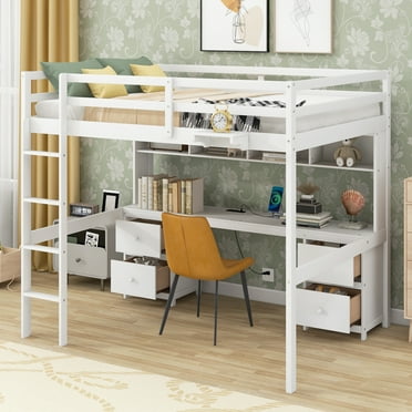 Euroco Metal L-Shaped Twin over Full Bunk and Twin Loft Bed with Desk ...