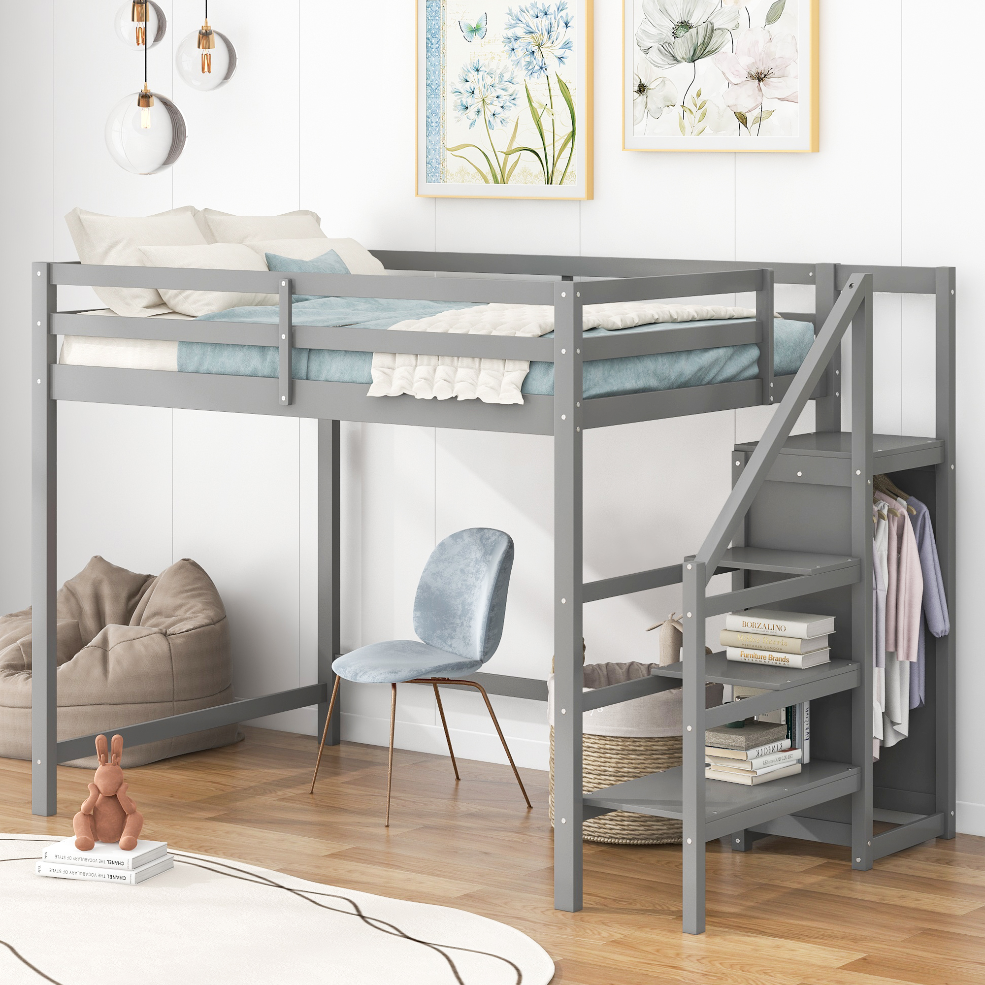 Better Homes and Gardens Greer Twin Loft Storage Bed, Gray