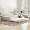 thumbnail image 1 of EUROCO Full Size Upholstered Daybed with Trundle Bed, Sofa Bed with USB Charging Station, Beige, 1 of 9