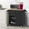 thumbnail image 1 of EUROCO Kitchen Islands with Storage, Kitchen Island on Wheels with Solid wood Countertop, 3 Adjustable Shelves, Spice Rack,Towel Rack and 2 Drawers for Kitchen Dining Rooms Living Rooms, Black, 1 of 7