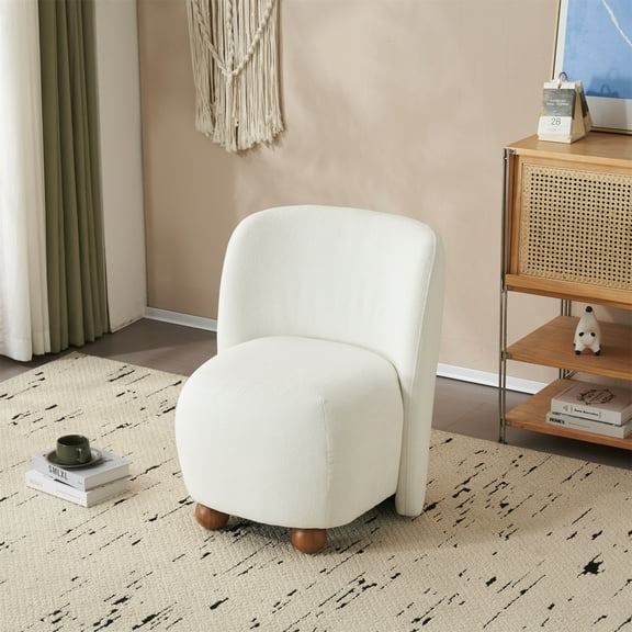 EUROCO Low-Back Armless Accent Chair,Modern Upholstered Living Room Chair with Skin-Friendly Upholstery and Exquisite Round Pine Wood Feet, Suitable for Small Living Spaces,Balcony and Bedroom,White