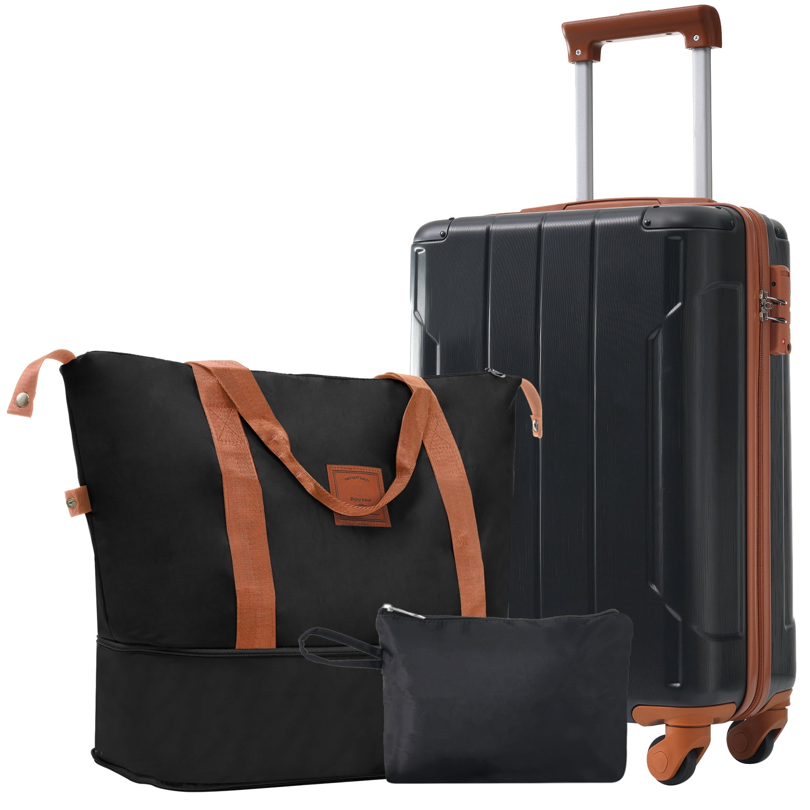 EUROCO Luggage Sets 3 Piece Carry-on Suitcases with Spinner Wheels and TSA Lock,Hardside 20" Family Travel Suitcase Set for Men Women,Black Brown