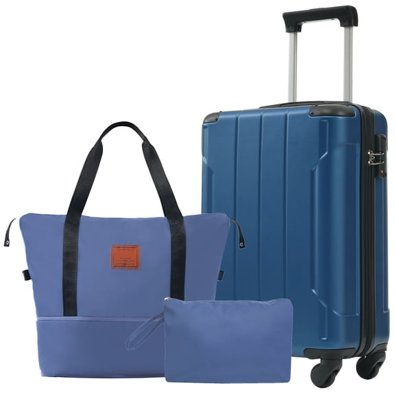 EUROCO Luggage Sets 3 Piece Carry-on Suitcases with Spinner Wheels and TSA Lock,Hardside 20" Family Travel Suitcase Set for Men Women,Blue