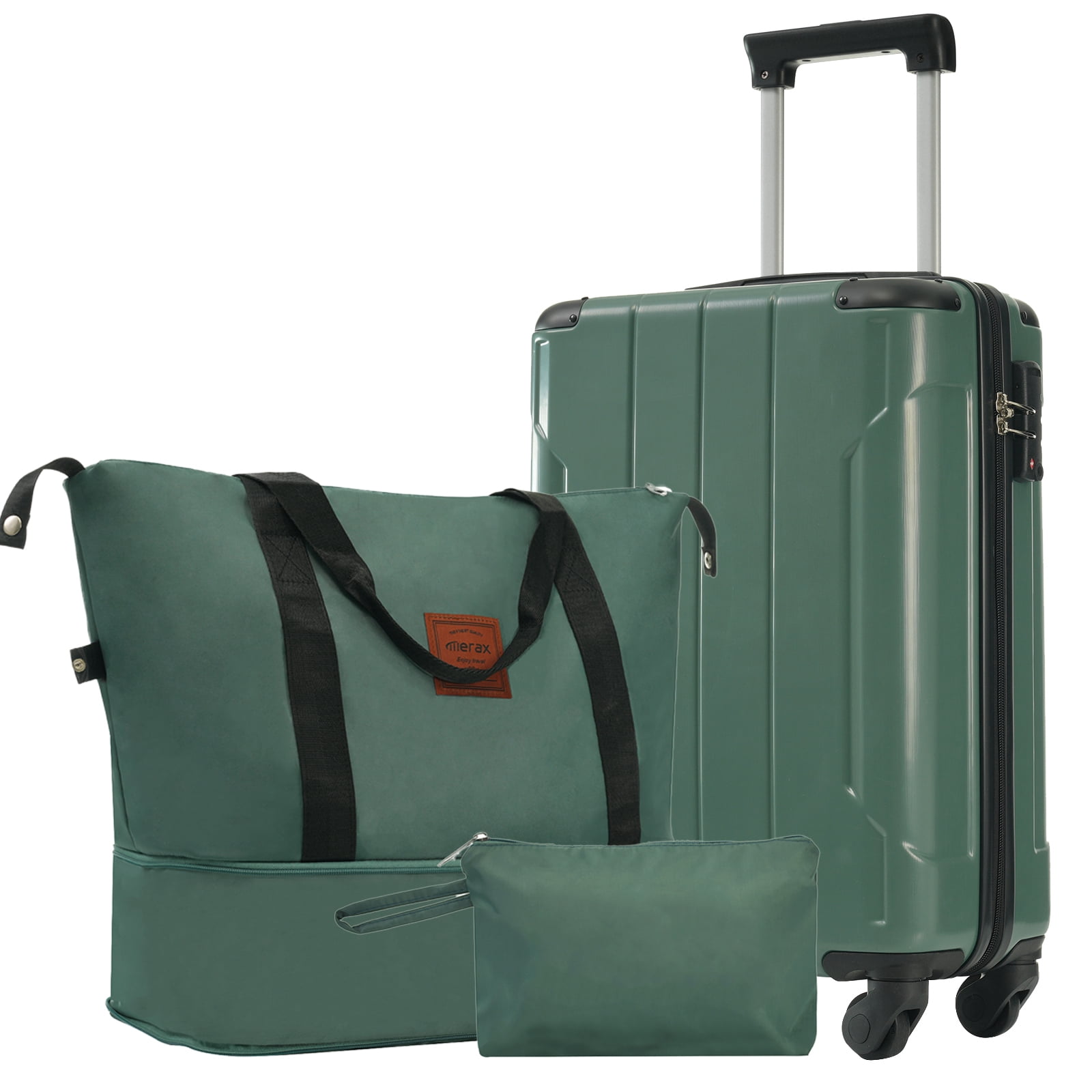 EUROCO Luggage Sets 3 Piece Carry-on Suitcases with Spinner Wheels and TSA Lock,Hardside 20" Family Travel Suitcase Set for Men Women,Green