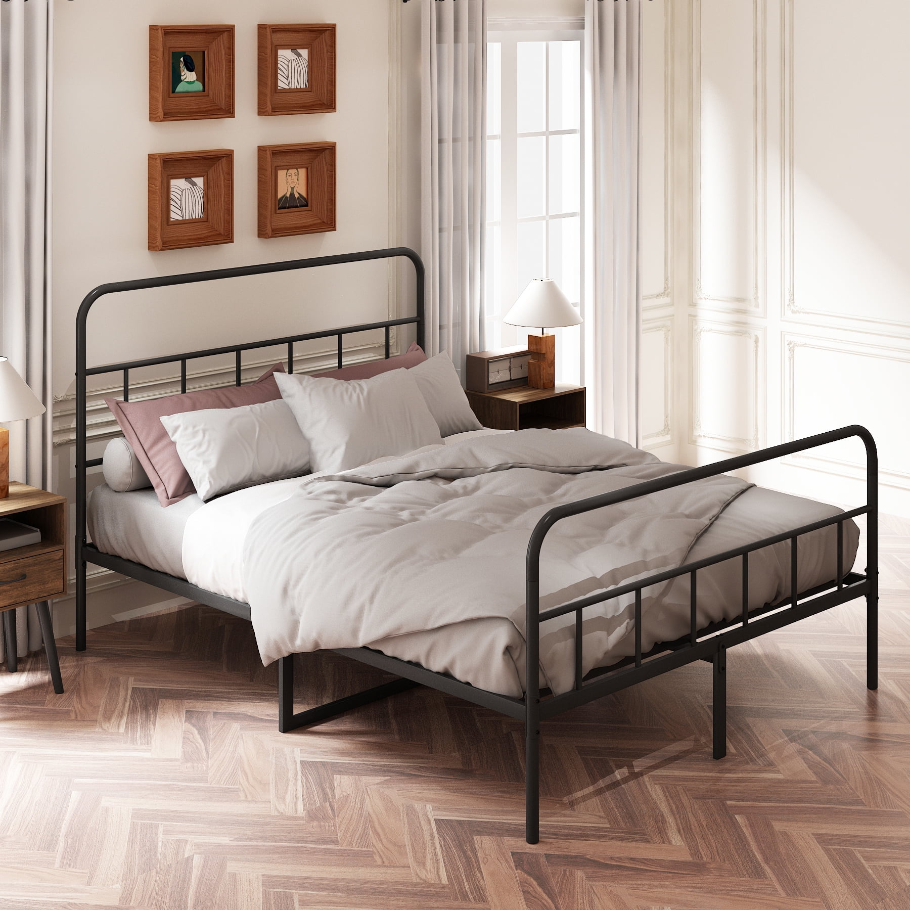 EUROCO Metal Platform Bed with Headboard, King for Kids Teens Living Room