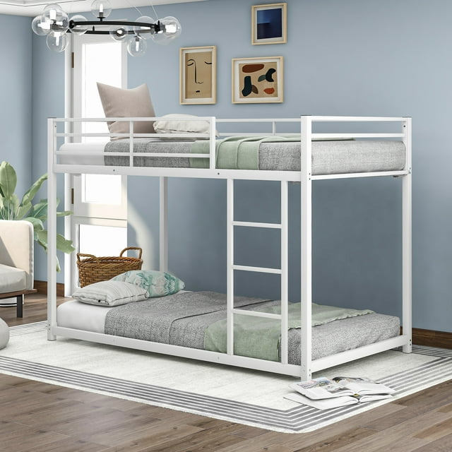 EUROCO Metal Twin over Twin Low Bunk Bed, Low Profile Bunk with Ladder