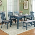 thumbnail image 1 of EUROCO Mid-Century 6 Piece Kitchen Dining Table and Chair Set,60” Dining Room Table Set with Solid Wood 3-Drawer Table,4 Fabric Chairs and 1 Fabric Bench,Rectangle Dining Table Set for 6, 1 of 8