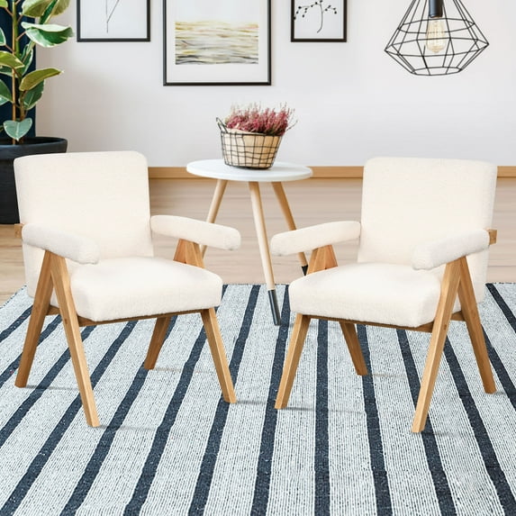 EUROCO Mid Century Modern 33.4"H Accent Chairs Set of 2,Solid Wood Fram,Altay Velvet Upholstered Accent chairs with arm pads for Living Room Bedroom Apartment, White