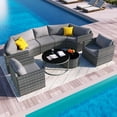 thumbnail image 1 of EUROCO Modern 9-Pieces Half-moon Patio Sectional Sofa Set, Wicker Outdoor Round Sofa Set with 2 Overlapping Tables and Cushions, Conversation Chat Sofa Modern Seating Set, Grey, 1 of 1