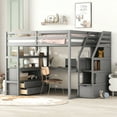 thumbnail image 1 of EUROCO Modern Full Size Loft Bed with Storage Shelves and Built-in Desk, Staircase and Cabinets, Gray, 1 of 15