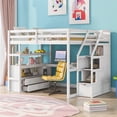thumbnail image 1 of EUROCO Modern Full Size Loft Bed with Storage Shelves and Built-in Desk, Staircase and Cabinets, White, 1 of 15