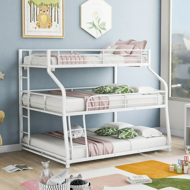 EUROCO Modern Metal Triple Bunk Bed, Twin over Full over Queen for Adult Bedroom, 3in1 Beds