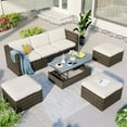 thumbnail image 1 of EUROCO Oversize 5-Piece Patio Furniture Sets,Outdoor Sectional Conversation Set Wicker Sofa with Adjustable Backrest, Cushions, Ottomans and Lift Top Coffee Table,Beige, 1 of 8