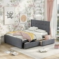 thumbnail image 1 of EUROCO Queen Size Linen Upholstered Platform Bed with Two Drawers, for Adults, Gray, 1 of 9