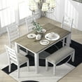 thumbnail image 1 of EUROCO Rustic Style 6-Piece Dining Room Table Set with 4 Upholstered Chairs & a Bench, 1 of 7