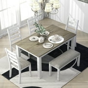 EUROCO Rustic Style 6-Piece Dining Room Table Set with 4 Upholstered Chairs & a Bench