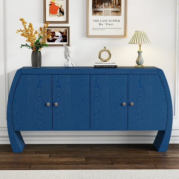 EUROCO Sideboard Buffet Cabinet with Storage,58.6" Large Storage Cabinet with 4 Doors,Shelves and Curved Legs,Wood Coffee Bar Cabinet for Kitchen, Living Room, Hallway, Entryway,Navy Blue