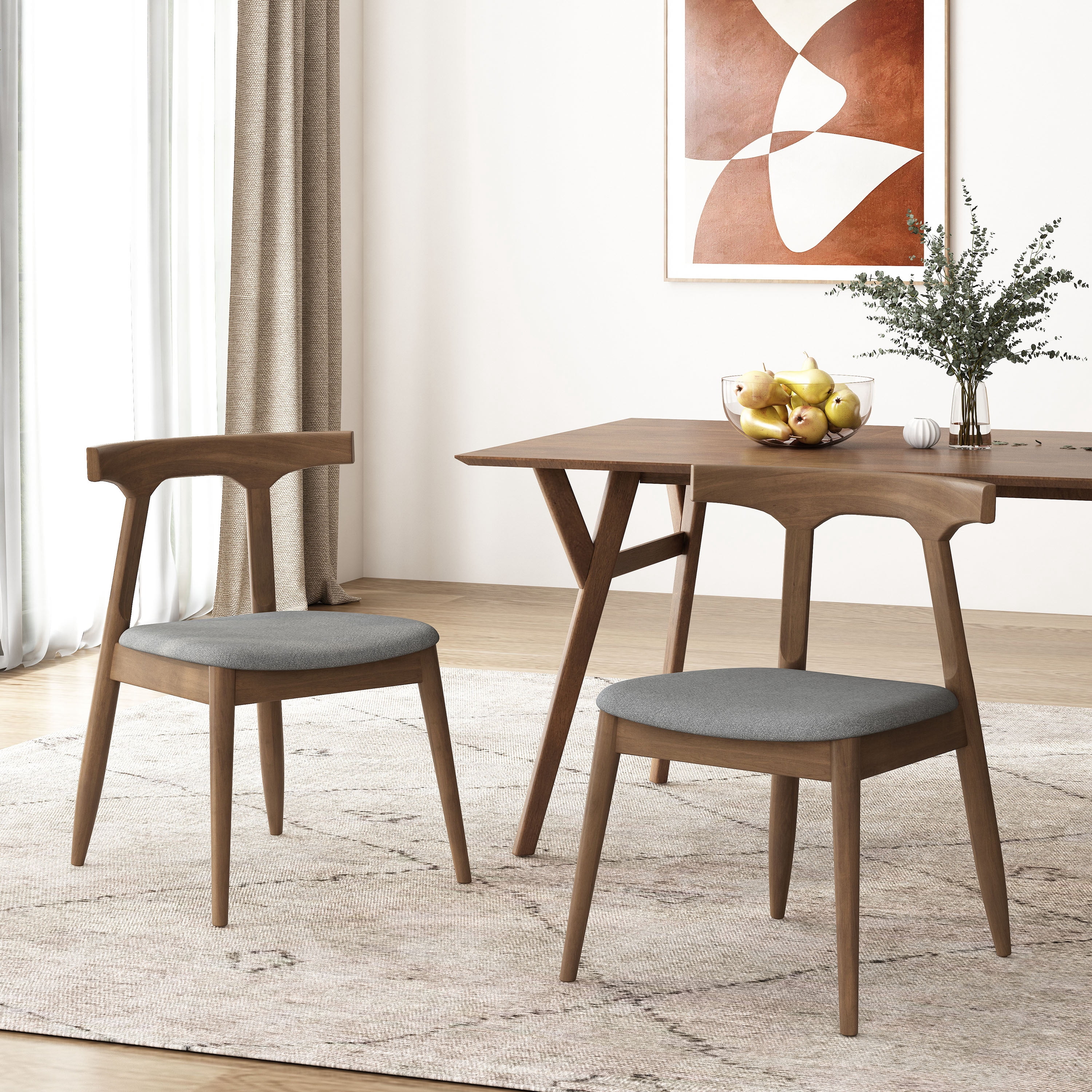 EUROCO Solid Wood Dining Chairs Set of 2, Modern Minimalist Accent Chair Armless,Side Chair for Kitchen Living Room