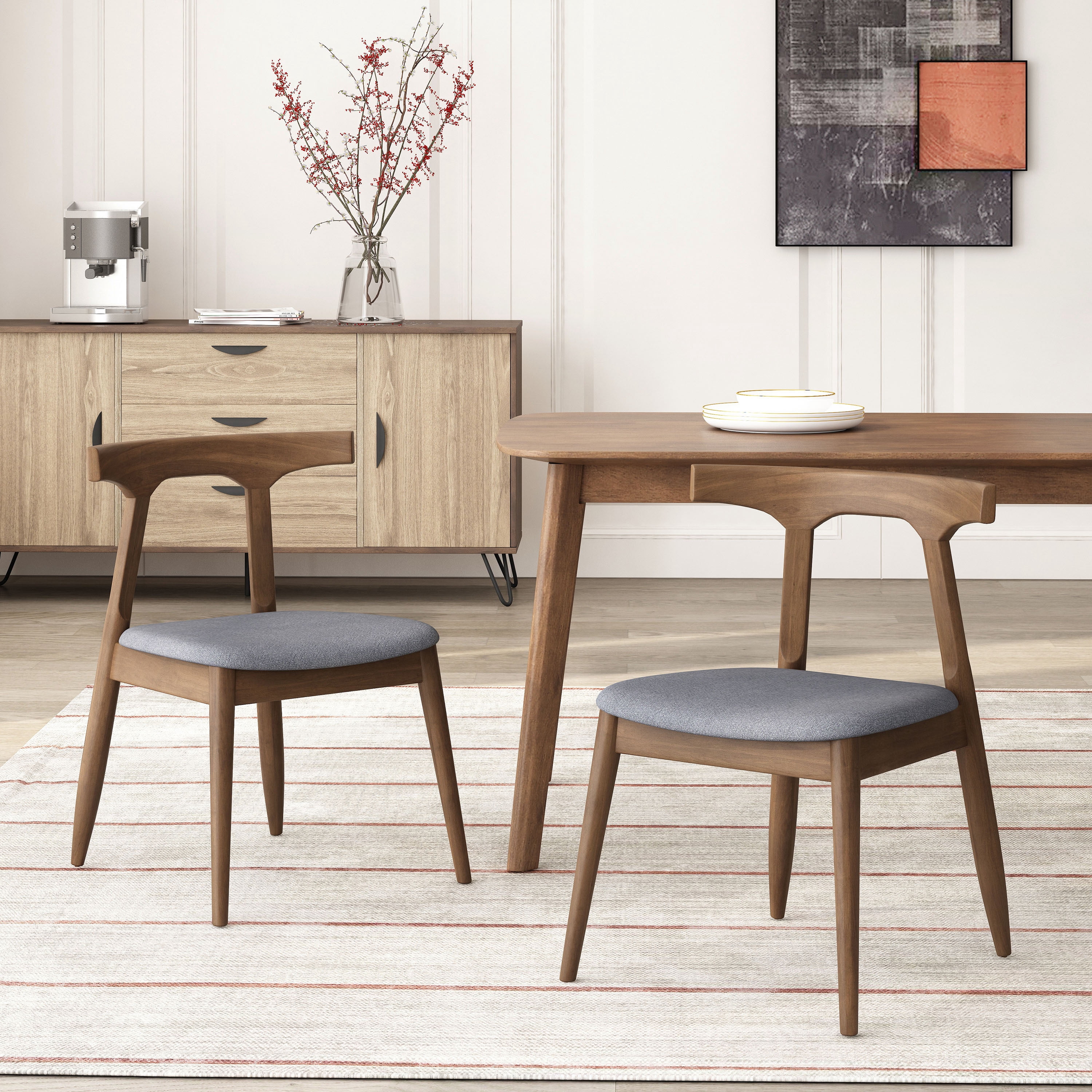 EUROCO Solid Wood Dining Chairs Set of 2, Modern Minimalist Accent Chair Armless,Side Chair for Kitchen Living Room