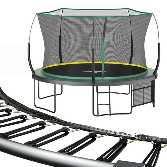 EUROCO 1500LBS Springfree 14FT Trampoline with Ladder and Storage Bag for Kids and Adults, No Gap Outdoor Trampoline for Backyard