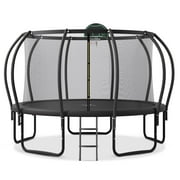 EUROCO Trampoline 12FT 14FT 15FT 16FT Trampoline for Adults and Kids, 1500lbs Outdoor Round Trampoline with Enclosure Net with Basketball Hoop and Ladder