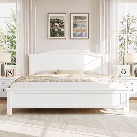Euroco Wood Queen Size Platform Bed, White