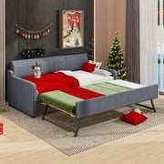 EUROCO Twin Size Upholstery Daybed with Convertible Trundle and USB Charging Station for Bedroom, Gray