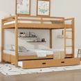 thumbnail image 1 of EUROCO Queen over Queen Size Bunk Bed with Trundle for Kids Teens Adults, Wood Color, 1 of 12