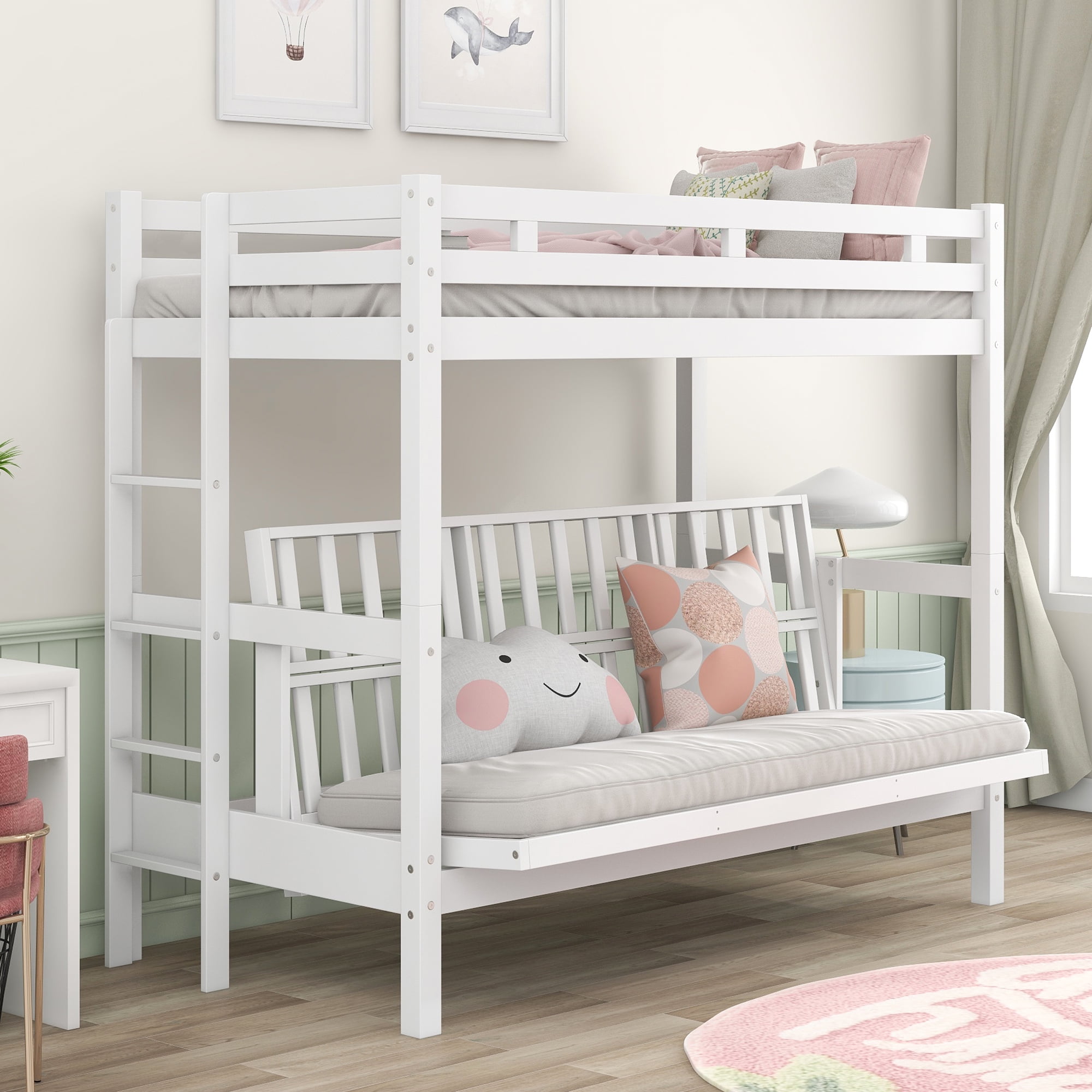 EUROCO Twin over Twin/Full Bunk Bed,Convertible Daybed for Kids Bedroom