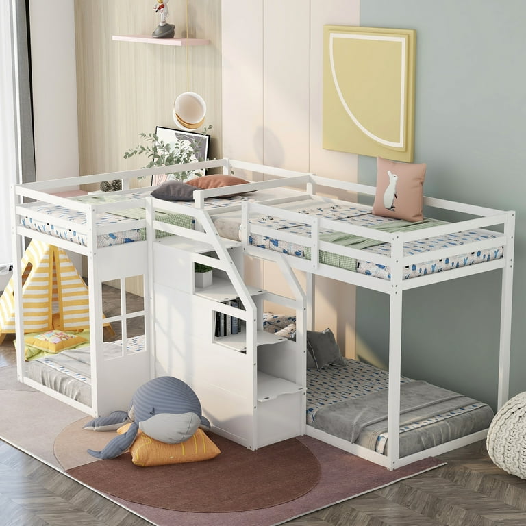 L shaped bunk cheap beds with stairs