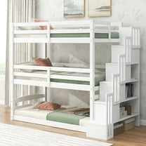 EUROCO Twin over Twin over Twin Triple Bunk Bed with Storage Staircase for Kids Teens, White