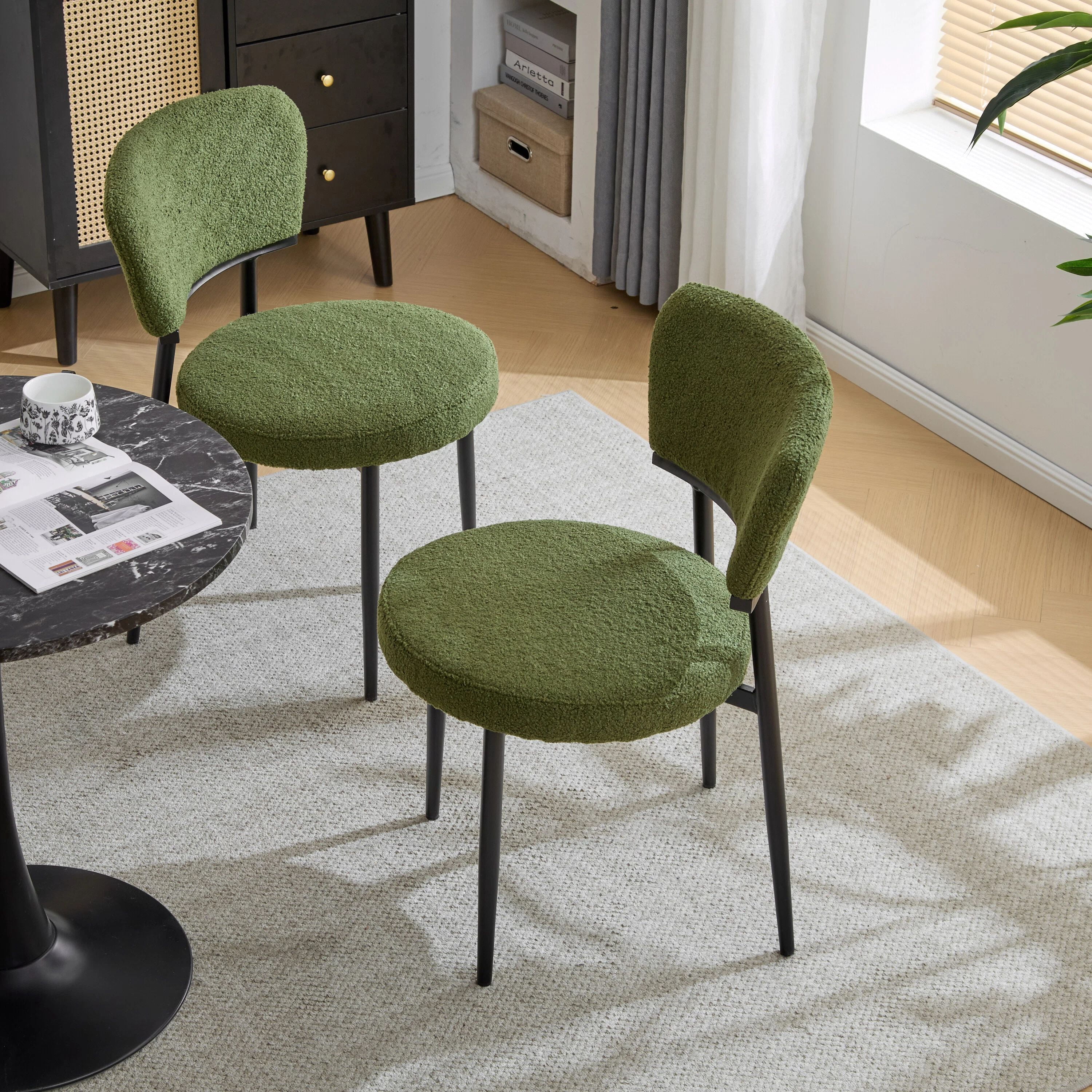 EUROCO Upholstered Dining Chairs Set of 2, Modern Accent Chair Armless,Side Chair for Kitchen Living Room,Green