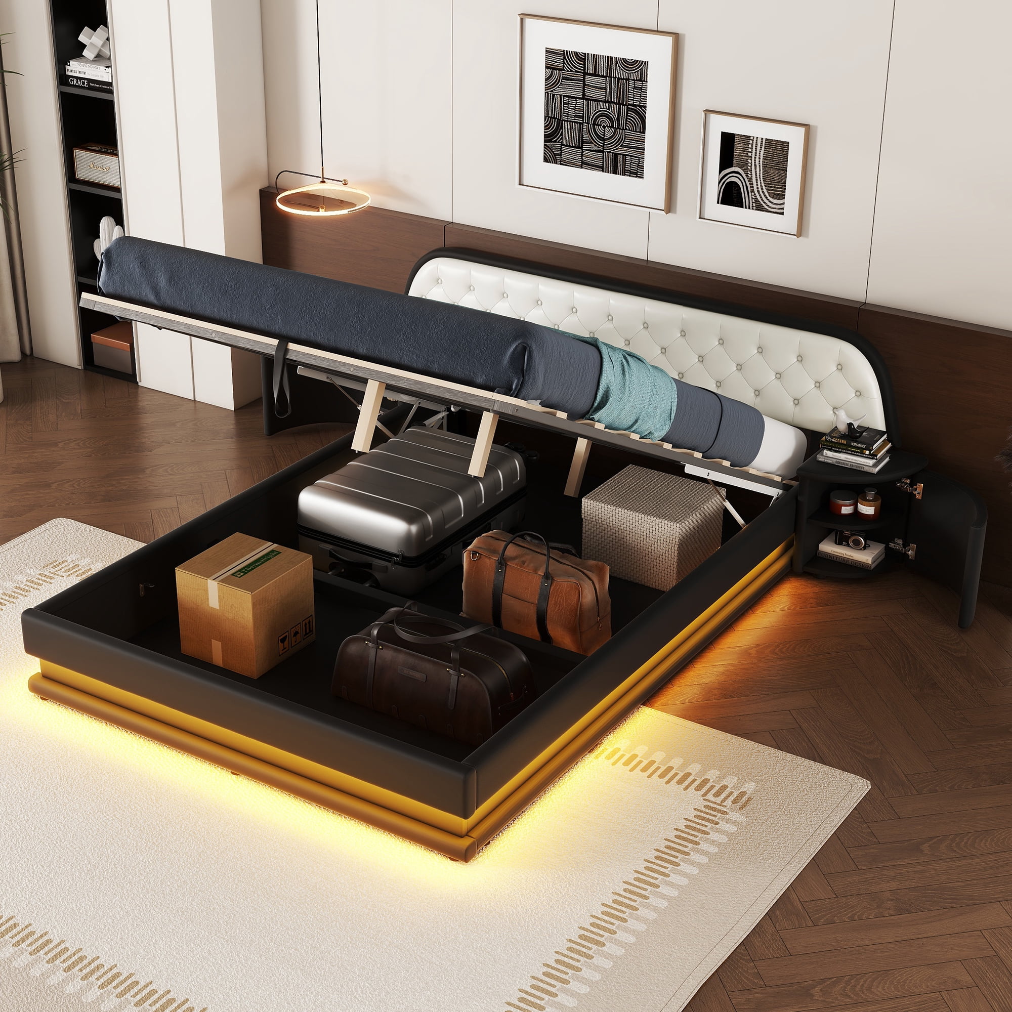 EUROCO Upholstered Queen Size Platform Bed, Hydraulic Storage Lift up ...