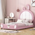 thumbnail image 1 of EUROCO Upholstered Twin Platform Bed, Cartoon Bunny Bed for Toddler Kids Teens, No Box Spring Needed, Pink, 1 of 12