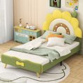 thumbnail image 1 of EUROCO Upholstered Twin Platform Bed, Cartoon Flower-Shaped Bed for Toddler Kids Teens Gift, Green, 1 of 12